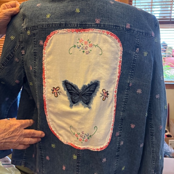 Butterfly denim Alfred Dunn jacket up cycle - Picture 2 of 5